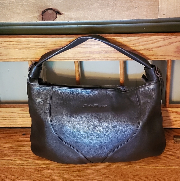 Salvatore Ferragamo Handbags - Salvatore Ferragamo Vintage Brown Pebbled Leather Hobo Bag